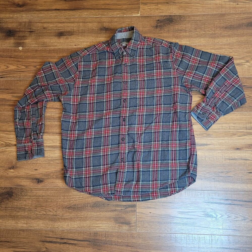 Eddie Bauer Flannel Shirt Mens Large Plaid Button Up Long Sleeve Paint Spots‎